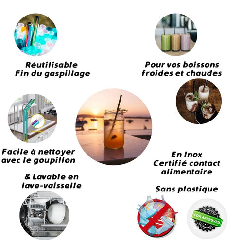 6 Pailles Reutilisables en Inox