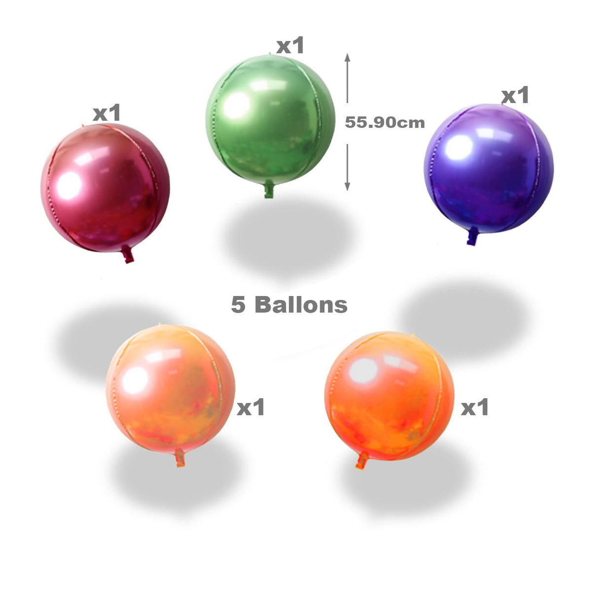 5 ballons brillants ronds 56cm pour vos fêtes